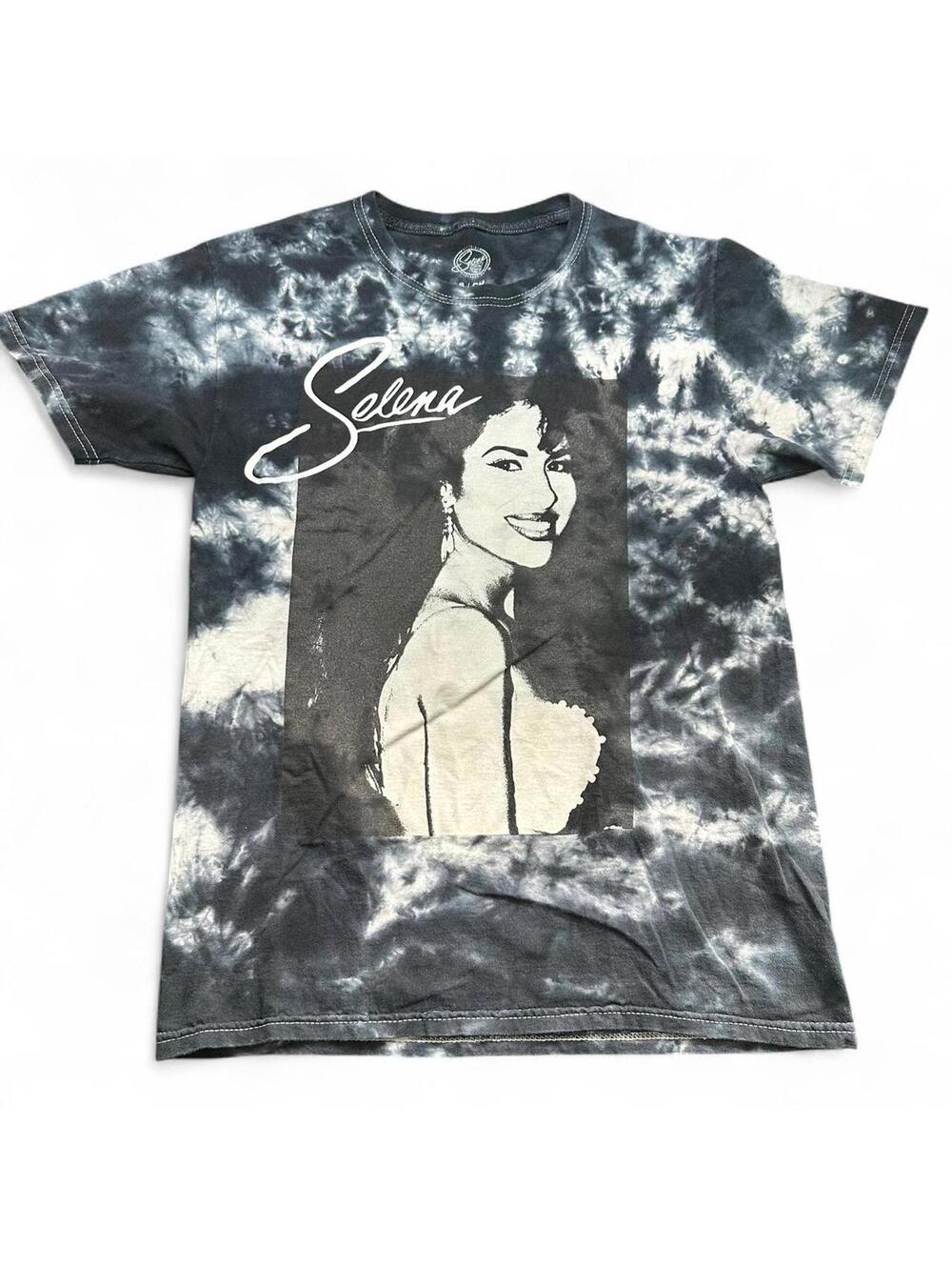 Selena Quintanilla Tie-Dye Graphic T-Shirt | Black & White Portrait Tee | Size S
